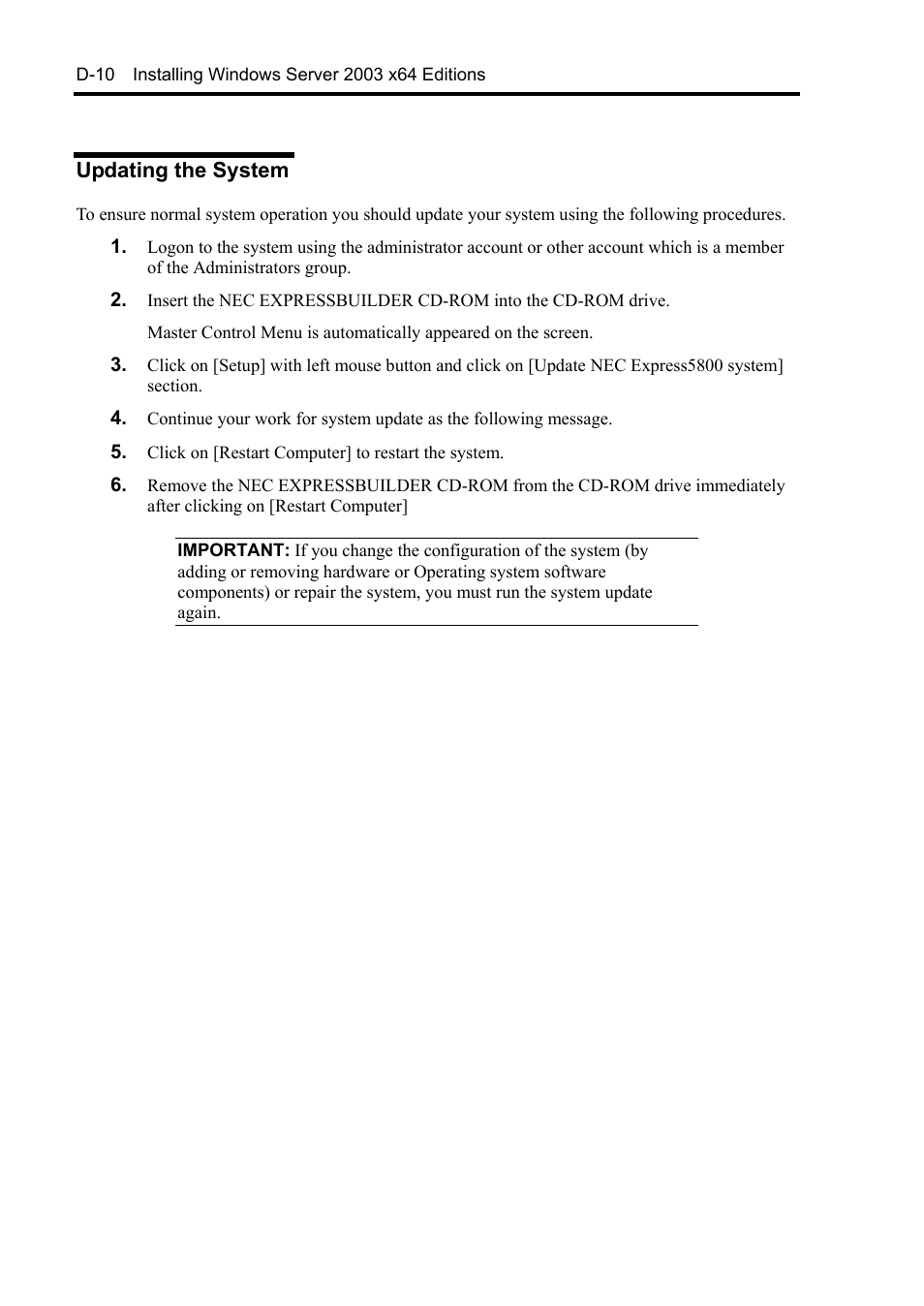 Updating the system | NEC Express5800/120Rh-2 N8100-1126F User Manual | Page 356 / 406