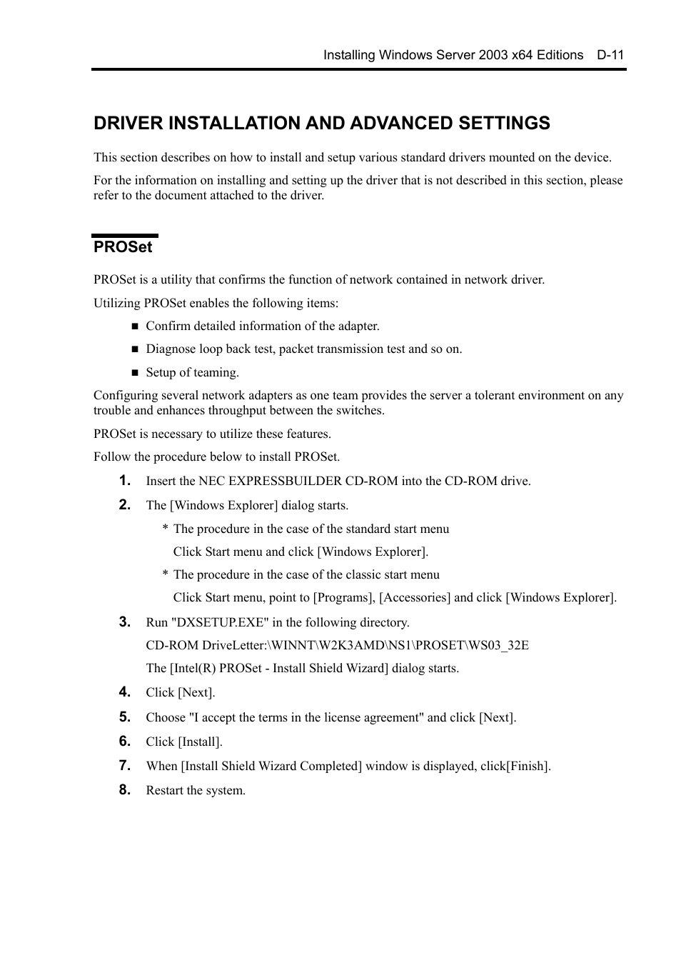 Driver installation and advanced settings, Proset | NEC Express5800/120Rh-2 N8100-1126F User Manual | Page 357 / 406