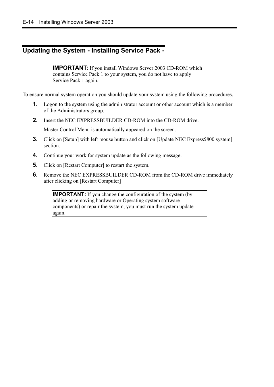 Updating the system - installing service pack | NEC Express5800/120Rh-2 N8100-1126F User Manual | Page 376 / 406