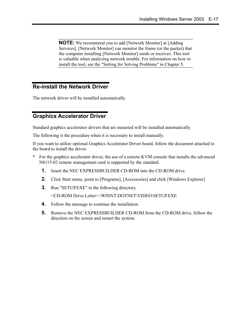 Re-install the network driver, Graphics accelerator driver | NEC Express5800/120Rh-2 N8100-1126F User Manual | Page 379 / 406