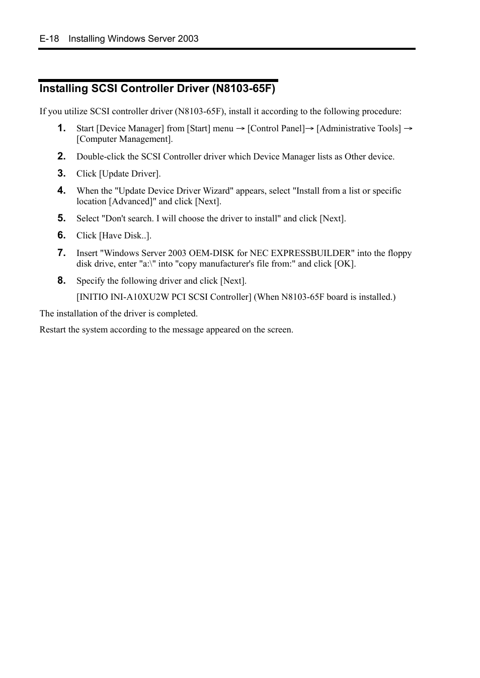 Installing scsi controller driver (n8103-65f) | NEC Express5800/120Rh-2 N8100-1126F User Manual | Page 380 / 406