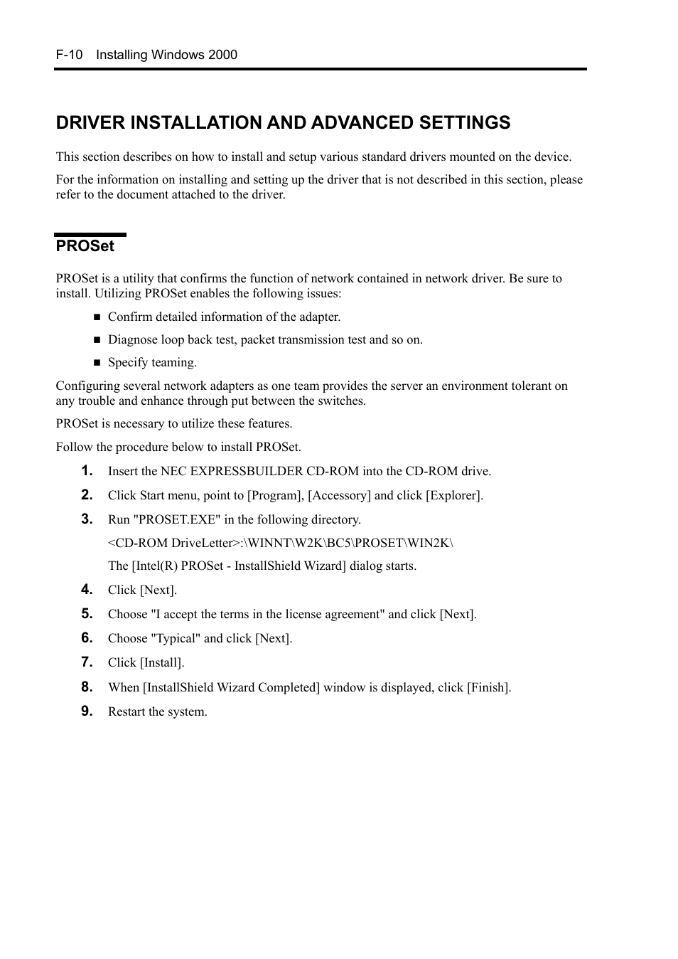 Driver installation and advanced settings, Proset | NEC Express5800/120Rh-2 N8100-1126F User Manual | Page 396 / 406