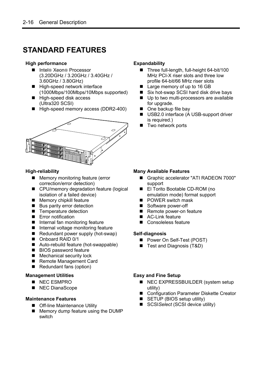Standard features | NEC Express5800/120Rh-2 N8100-1126F User Manual | Page 48 / 406