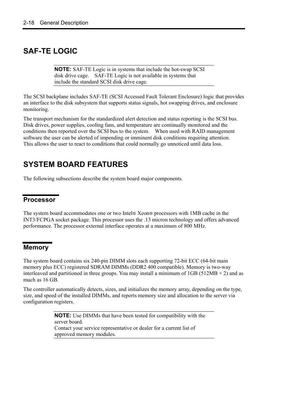 Saf-te logic, System board features, Processor | Memory | NEC Express5800/120Rh-2 N8100-1126F User Manual | Page 50 / 406