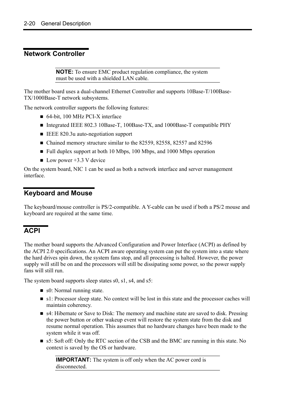 Network controller, Keyboard and mouse, Acpi | NEC Express5800/120Rh-2 N8100-1126F User Manual | Page 52 / 406