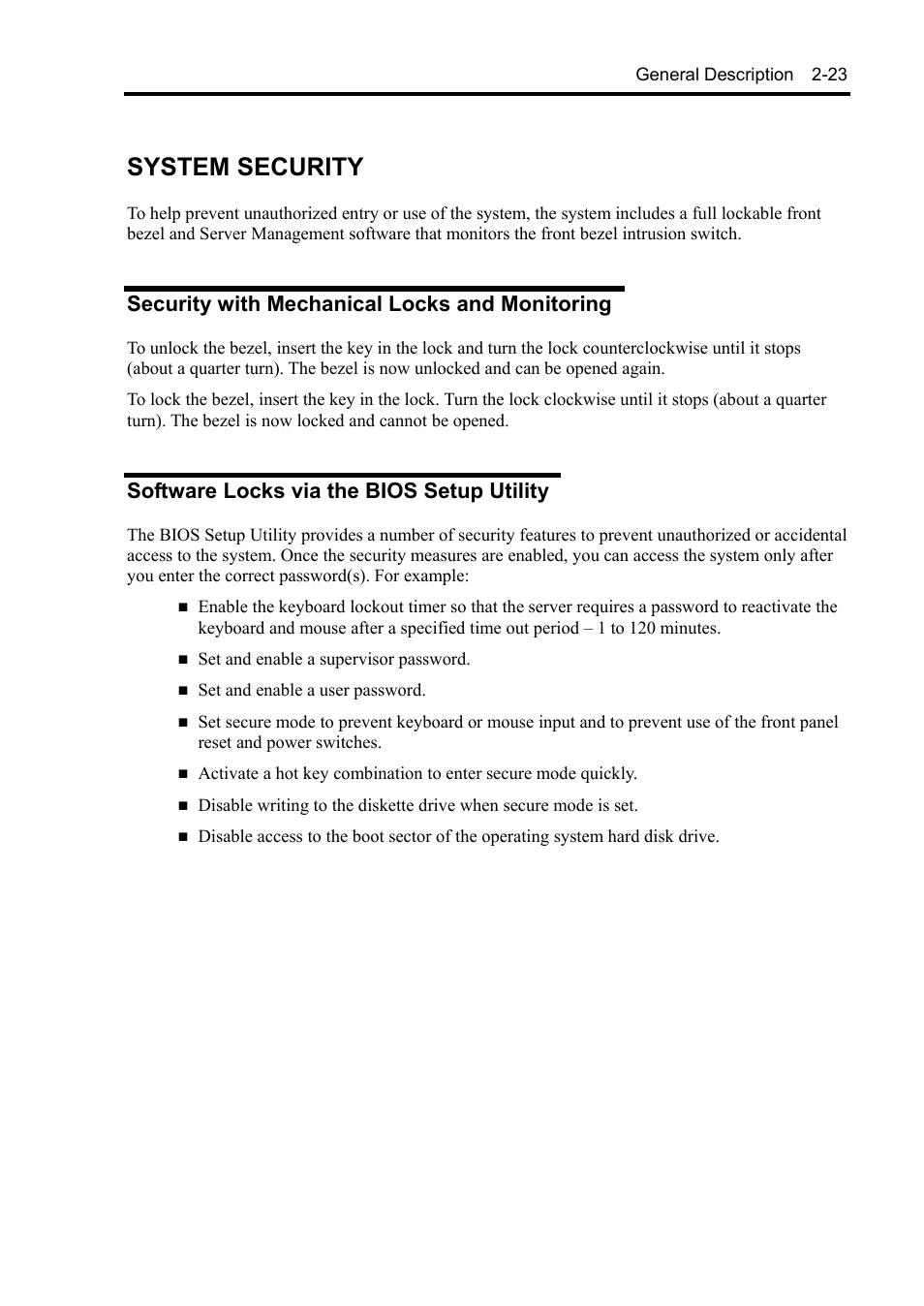 System security, Security with mechanical locks and monitoring, Software locks via the bios setup utility | NEC Express5800/120Rh-2 N8100-1126F User Manual | Page 55 / 406