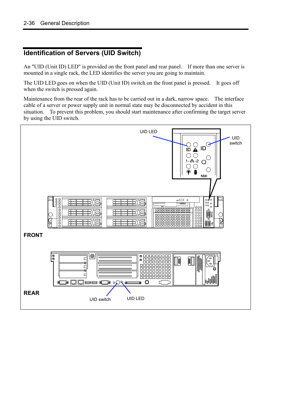 Identification of servers (uid switch) | NEC Express5800/120Rh-2 N8100-1126F User Manual | Page 68 / 406