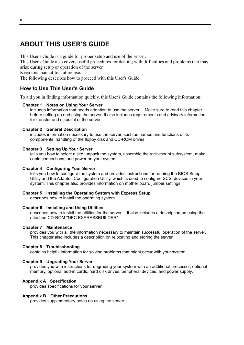 About this user's guide | NEC Express5800/120Rh-2 N8100-1126F User Manual | Page 8 / 406