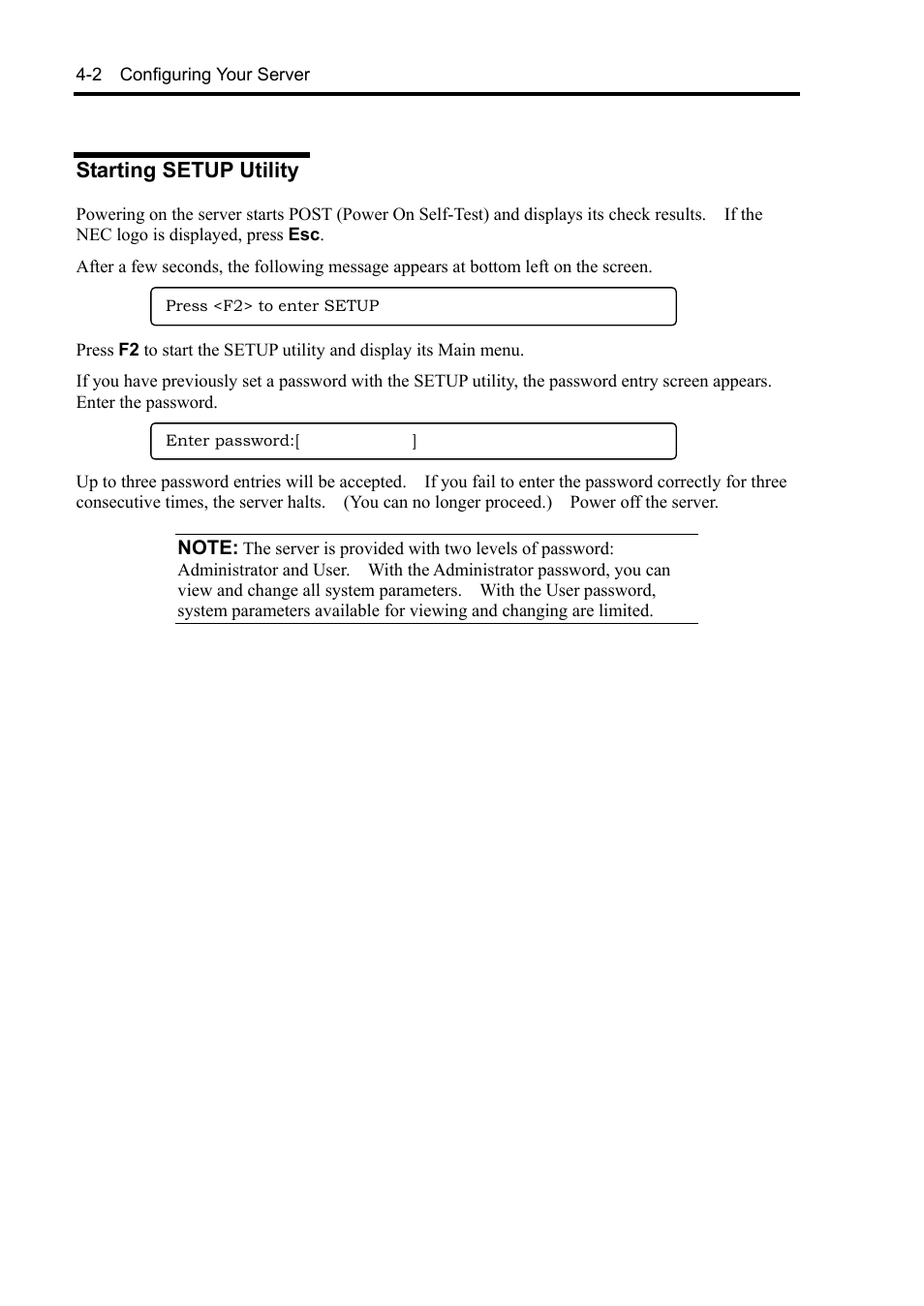 Starting setup utility | NEC Express5800/120Rh-2 N8100-1126F User Manual | Page 98 / 406