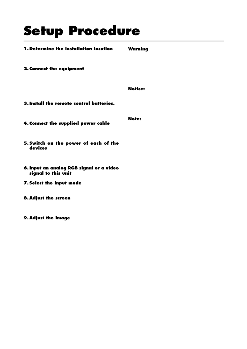 Setup procedure | NEC 42/50PD1 User Manual | Page 10 / 64