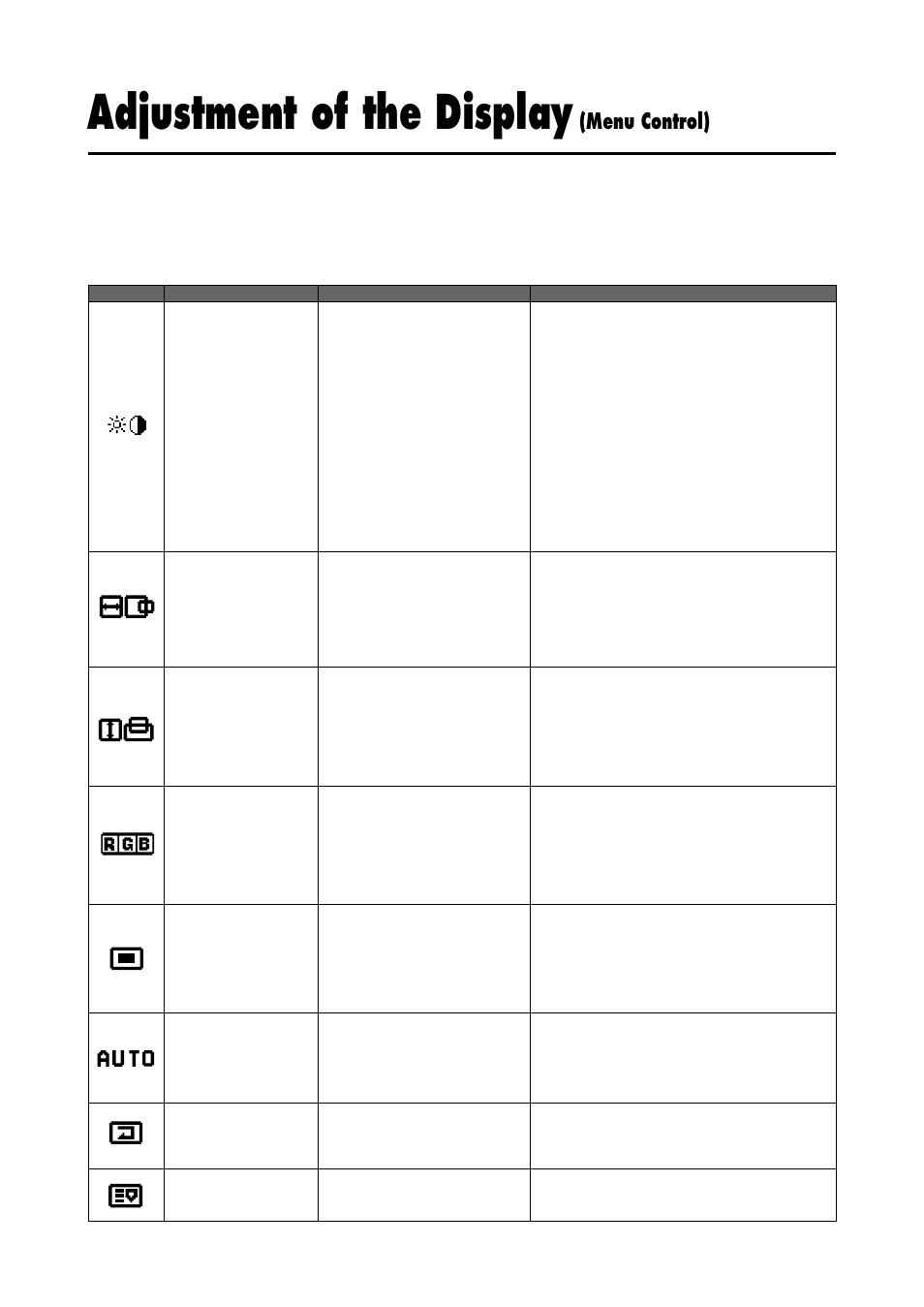 Adjustment of the display, Menu control) | NEC 42/50PD1 User Manual | Page 25 / 64