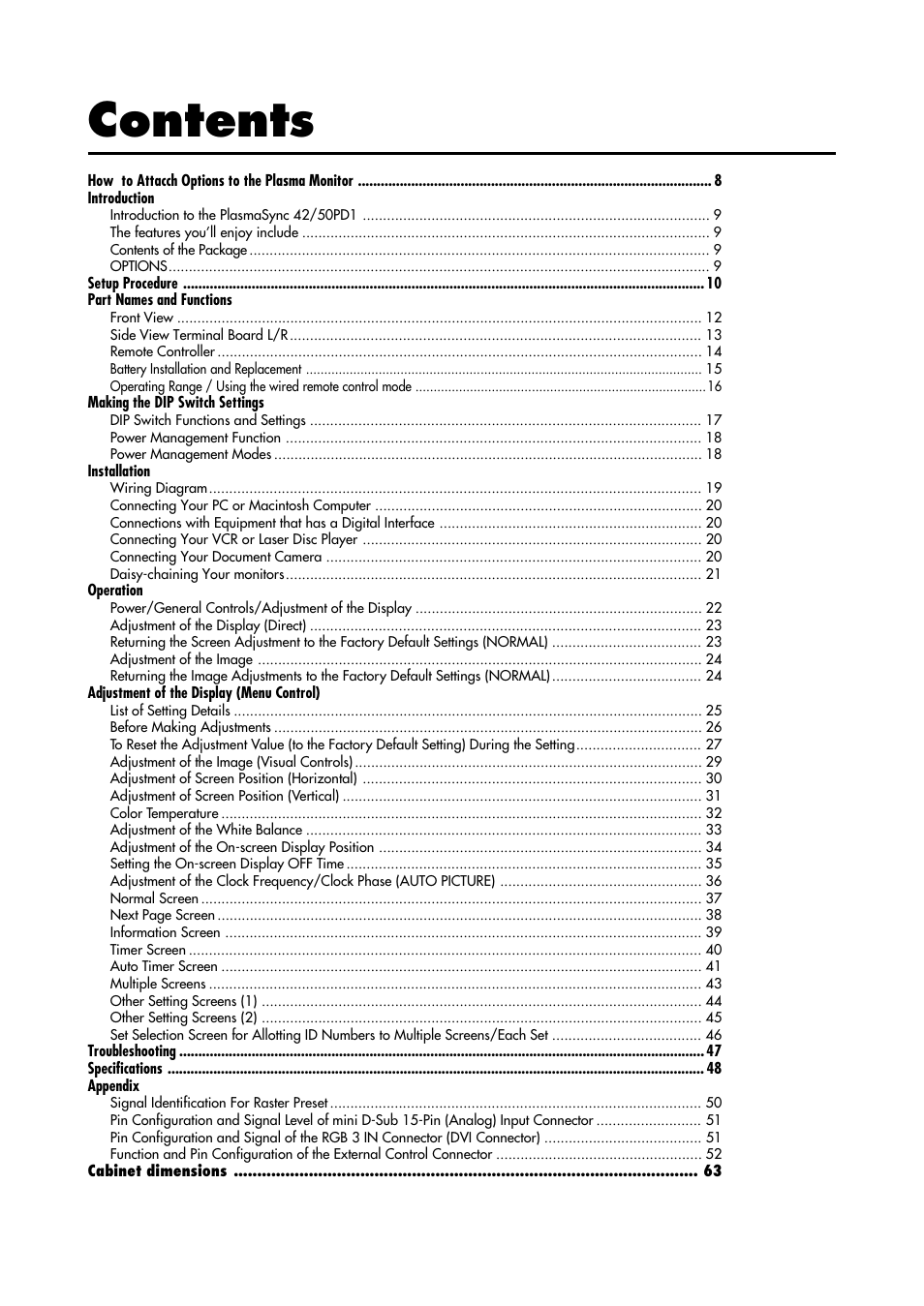 NEC 42/50PD1 User Manual | Page 7 / 64