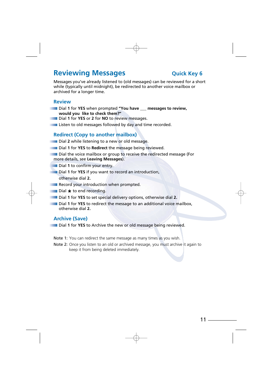 Reviewing messages, Quick key 6 | NEC Xen Digital Voicemail User Manual | Page 13 / 30