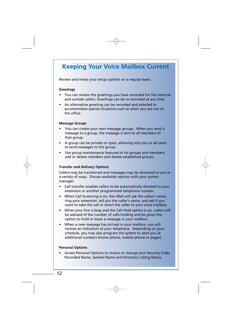 Keeping your voice mailbox current | NEC Xen Digital Voicemail User Manual | Page 14 / 30