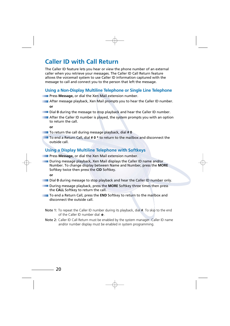 Caller id with call return | NEC Xen Digital Voicemail User Manual | Page 22 / 30