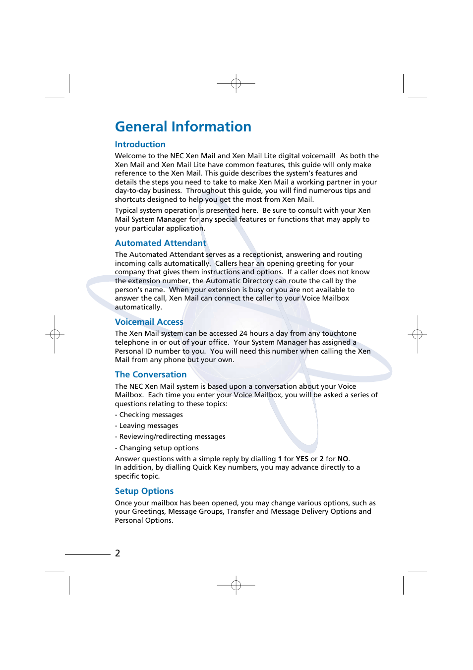 General information | NEC Xen Digital Voicemail User Manual | Page 4 / 30