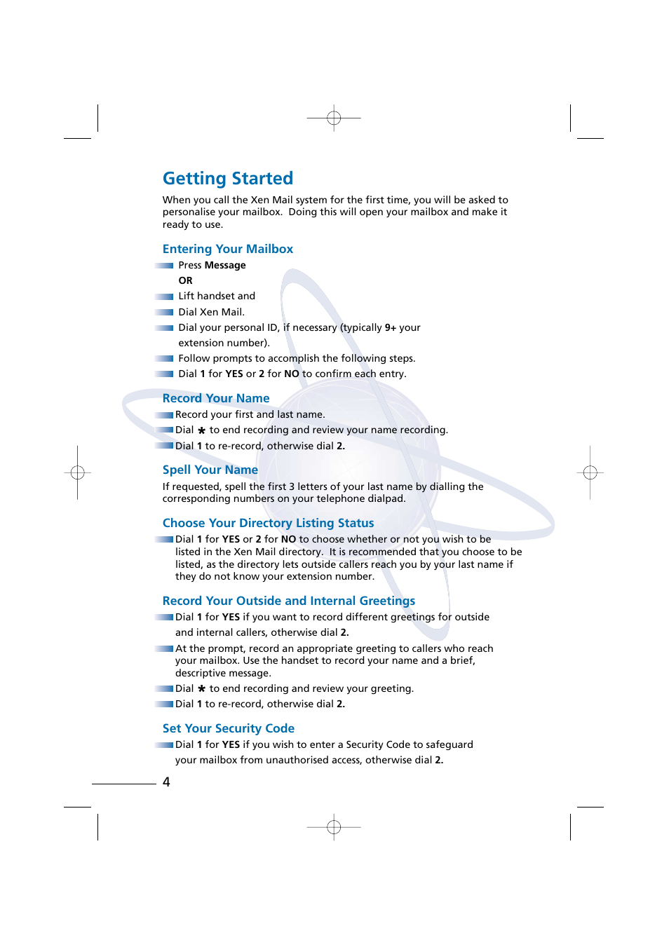 Getting started | NEC Xen Digital Voicemail User Manual | Page 6 / 30