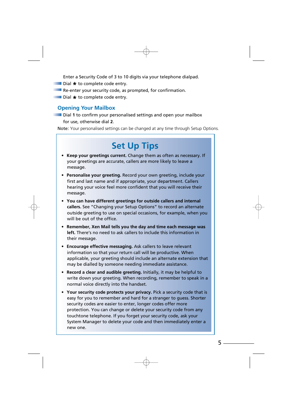 Set up tips | NEC Xen Digital Voicemail User Manual | Page 7 / 30