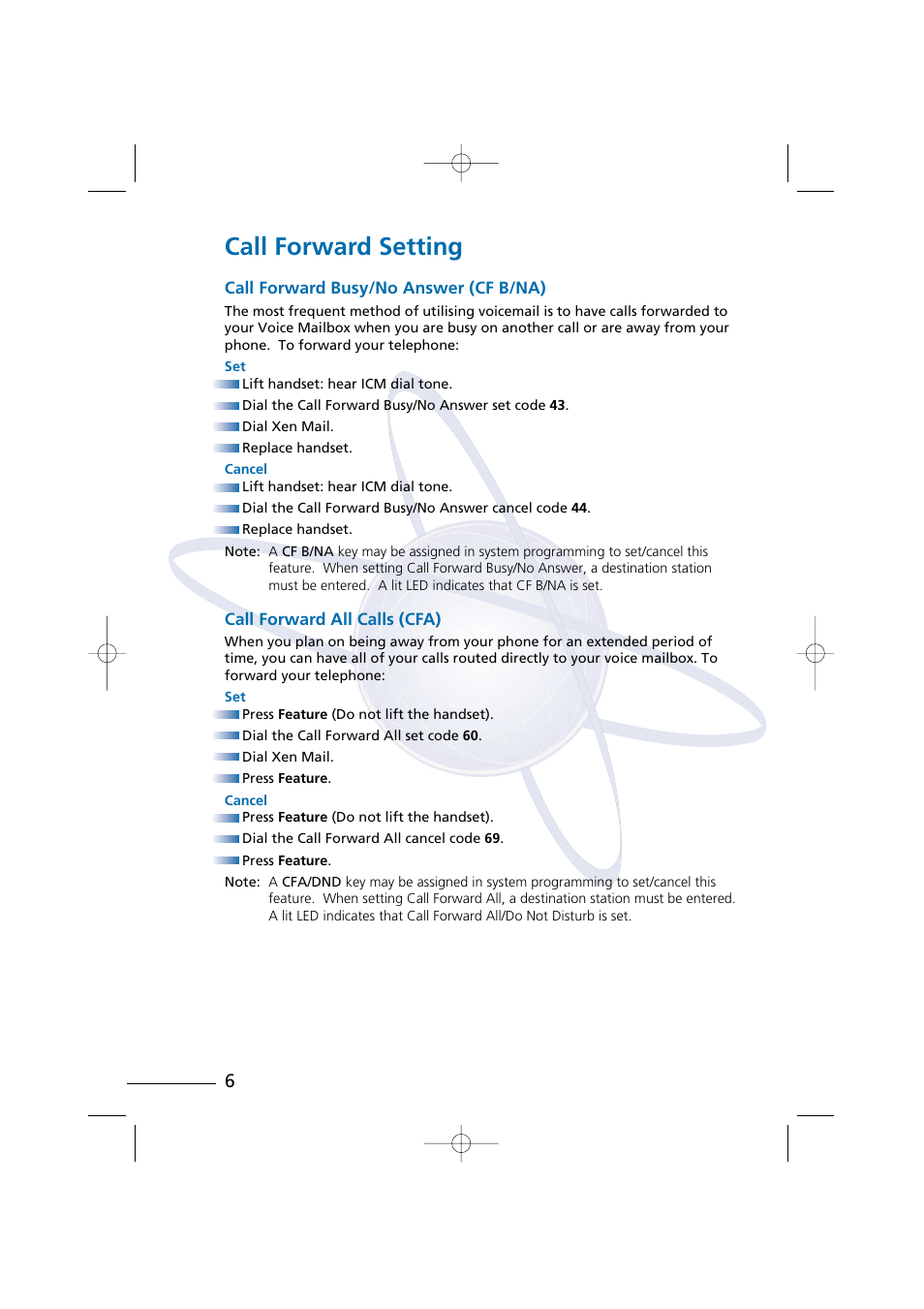 Call forward setting | NEC Xen Digital Voicemail User Manual | Page 8 / 30