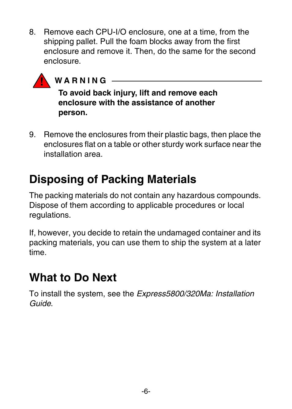 Disposing of packing materials, What to do next | NEC Express 320Ma User Manual | Page 10 / 10