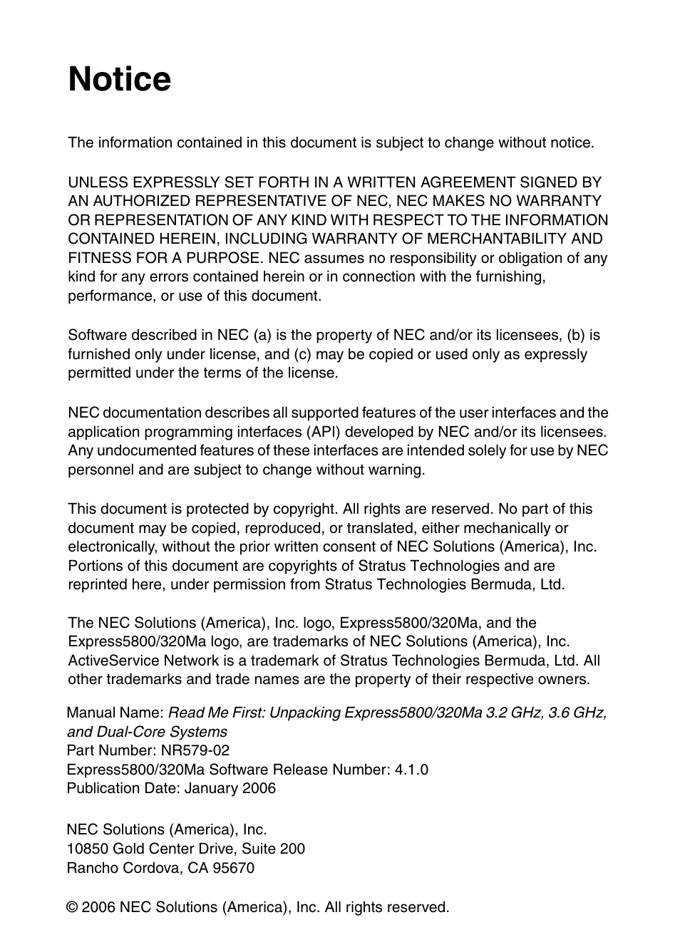 Notice | NEC Express 320Ma User Manual | Page 2 / 10