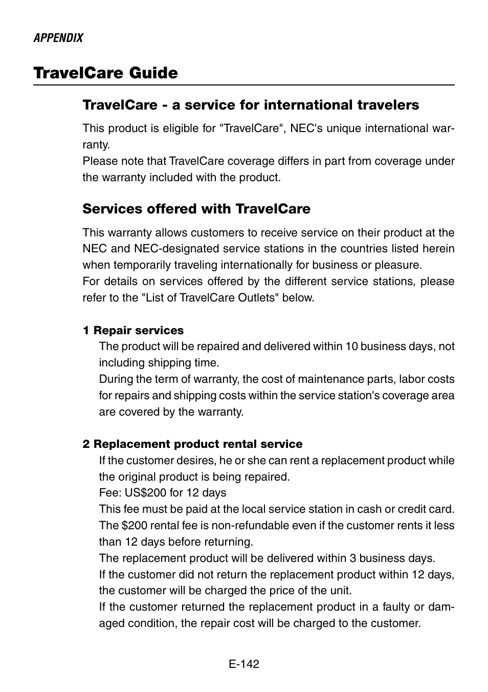 Travelcare guide, Travelcare - a service for international travelers, Services offered with travelcare | NEC LT240K User Manual | Page 142 / 152