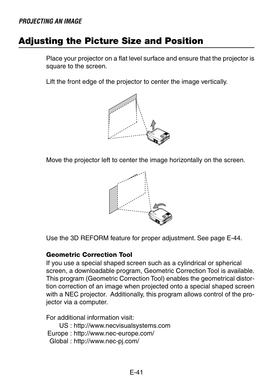 Adjusting the picture size and position | NEC LT240K User Manual | Page 41 / 152