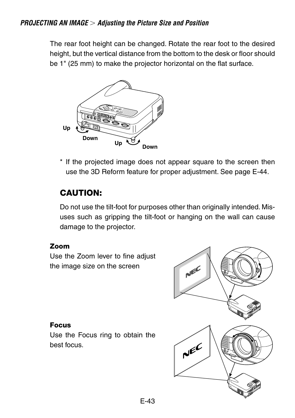 Caution | NEC LT240K User Manual | Page 43 / 152
