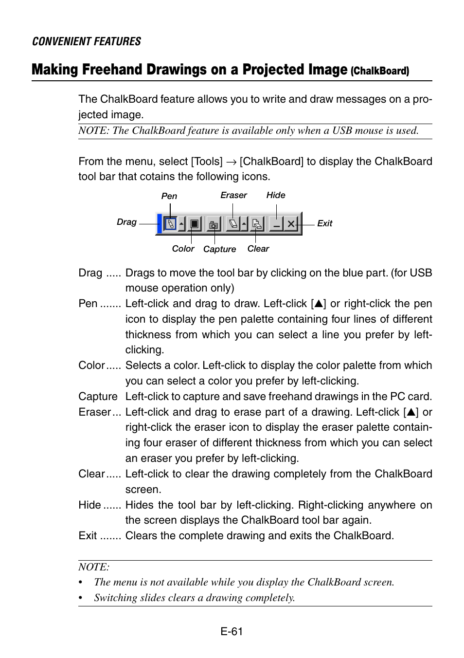 Making freehand drawings on a projected image | NEC LT240K User Manual | Page 61 / 152