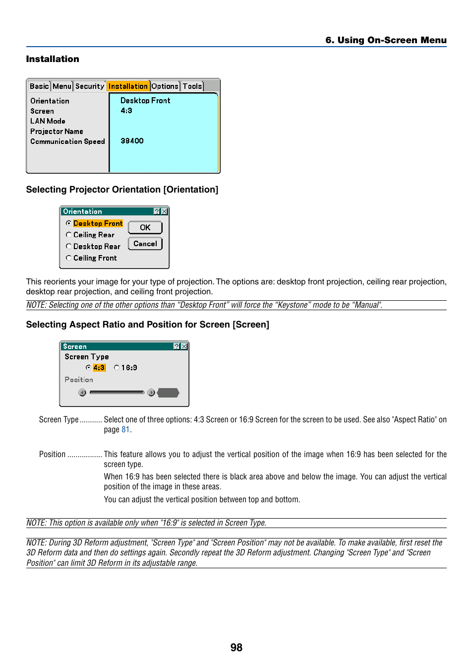 Installation | NEC LT265 User Manual | Page 105 / 145