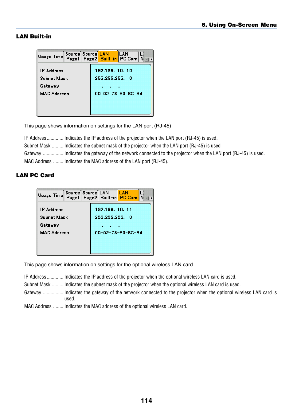 Lan built-in, Lan pc card | NEC LT265 User Manual | Page 121 / 145