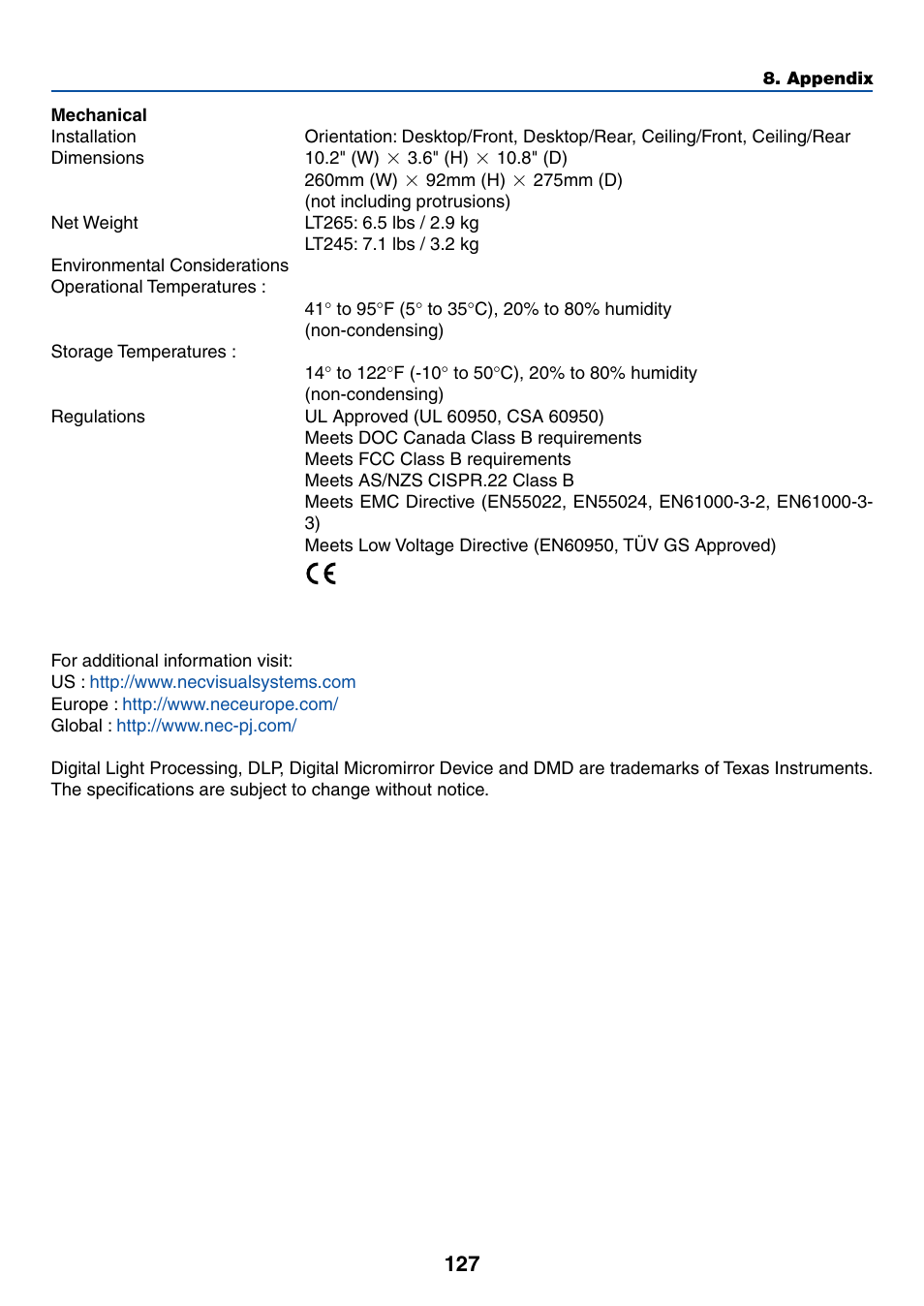 NEC LT265 User Manual | Page 134 / 145