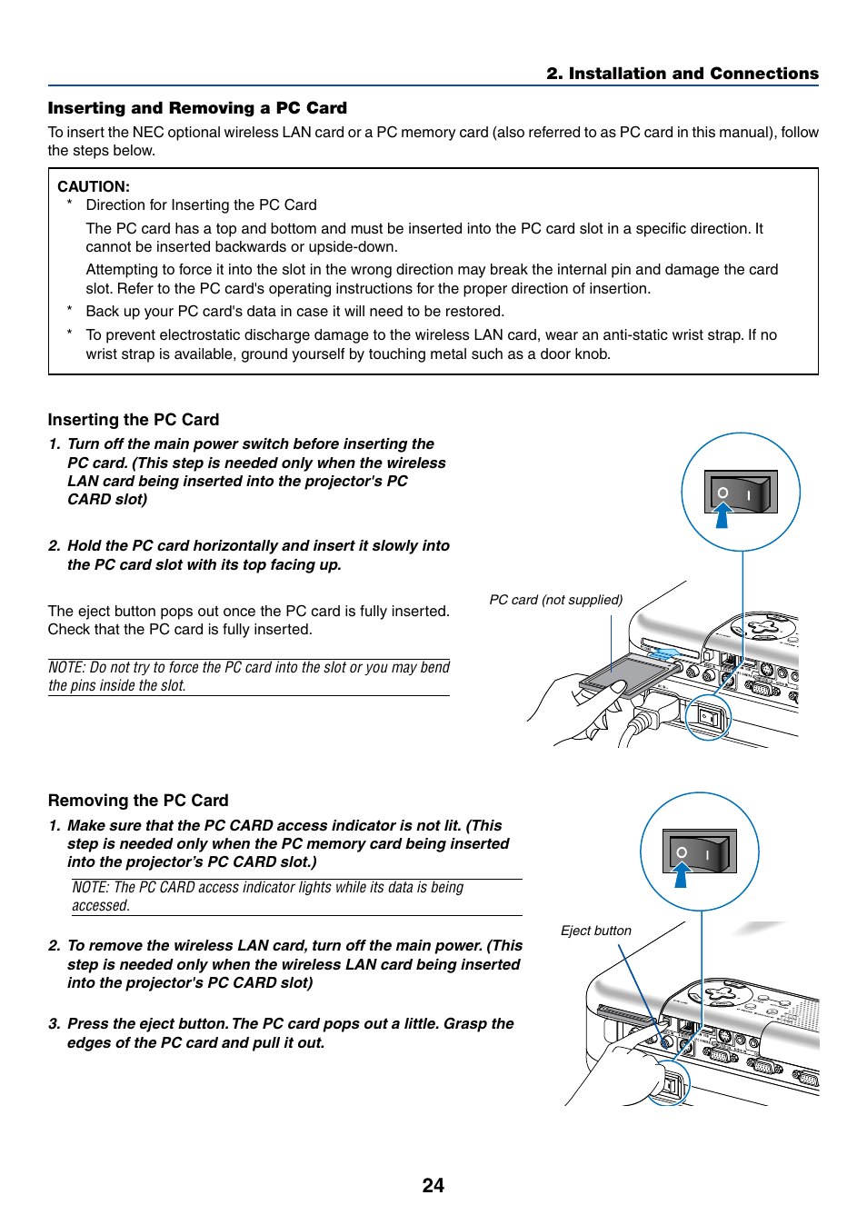 Inserting and removing a pc card | NEC LT265 User Manual | Page 31 / 145