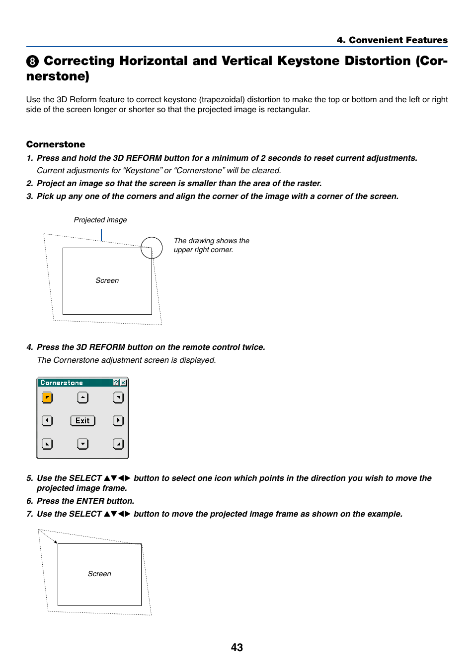 º correcting horizontal and, Vertical keystone distortion (cornerstone) | NEC LT265 User Manual | Page 50 / 145