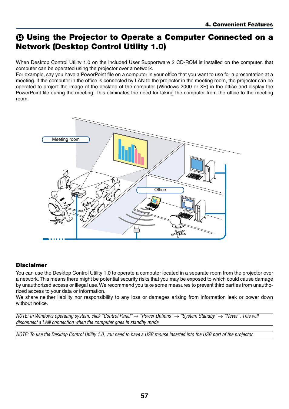 Desktop control utility 1.0), On a network (desktop control utility 1.0) | NEC LT265 User Manual | Page 64 / 145