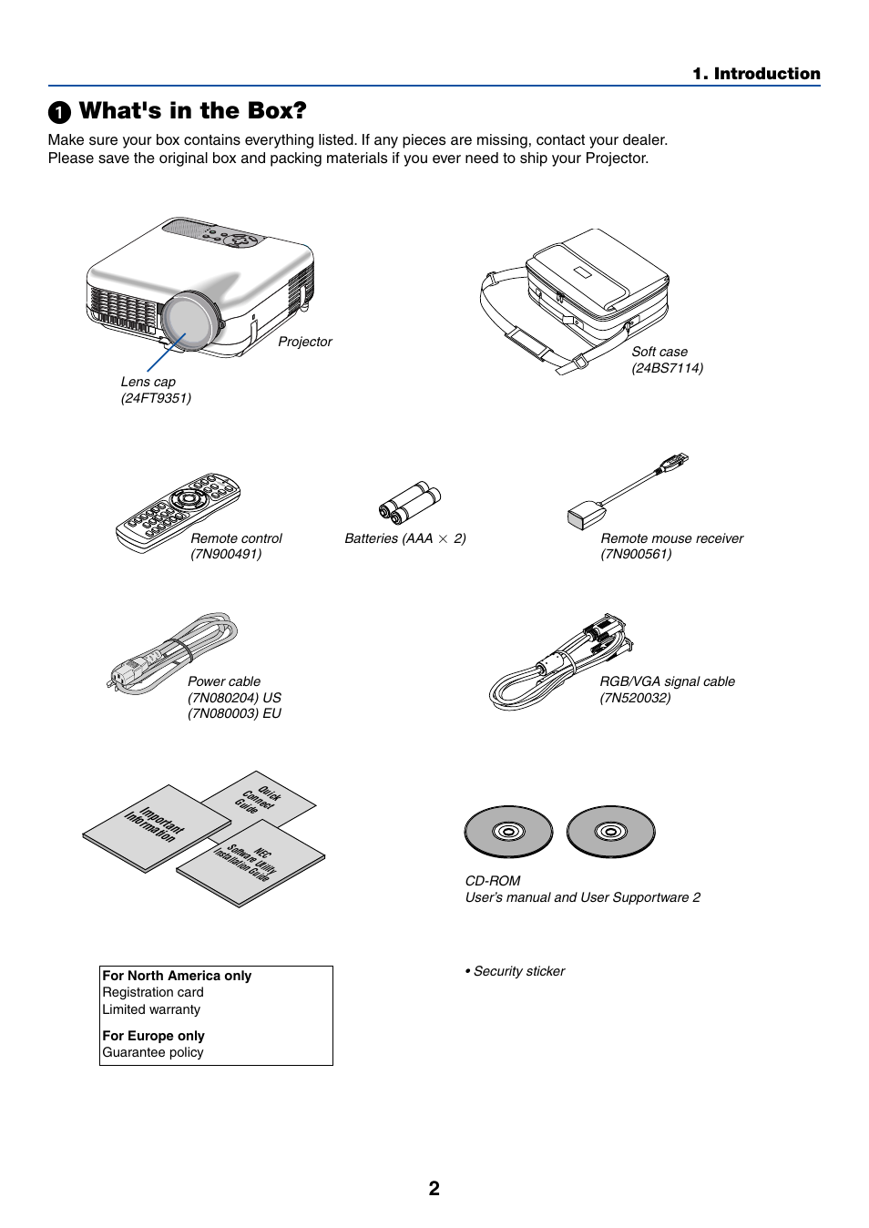 1) what's in the box, ᕡ what's in the box | NEC LT265 User Manual | Page 9 / 145