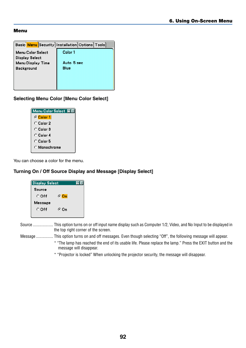Menu | NEC LT265 User Manual | Page 99 / 145