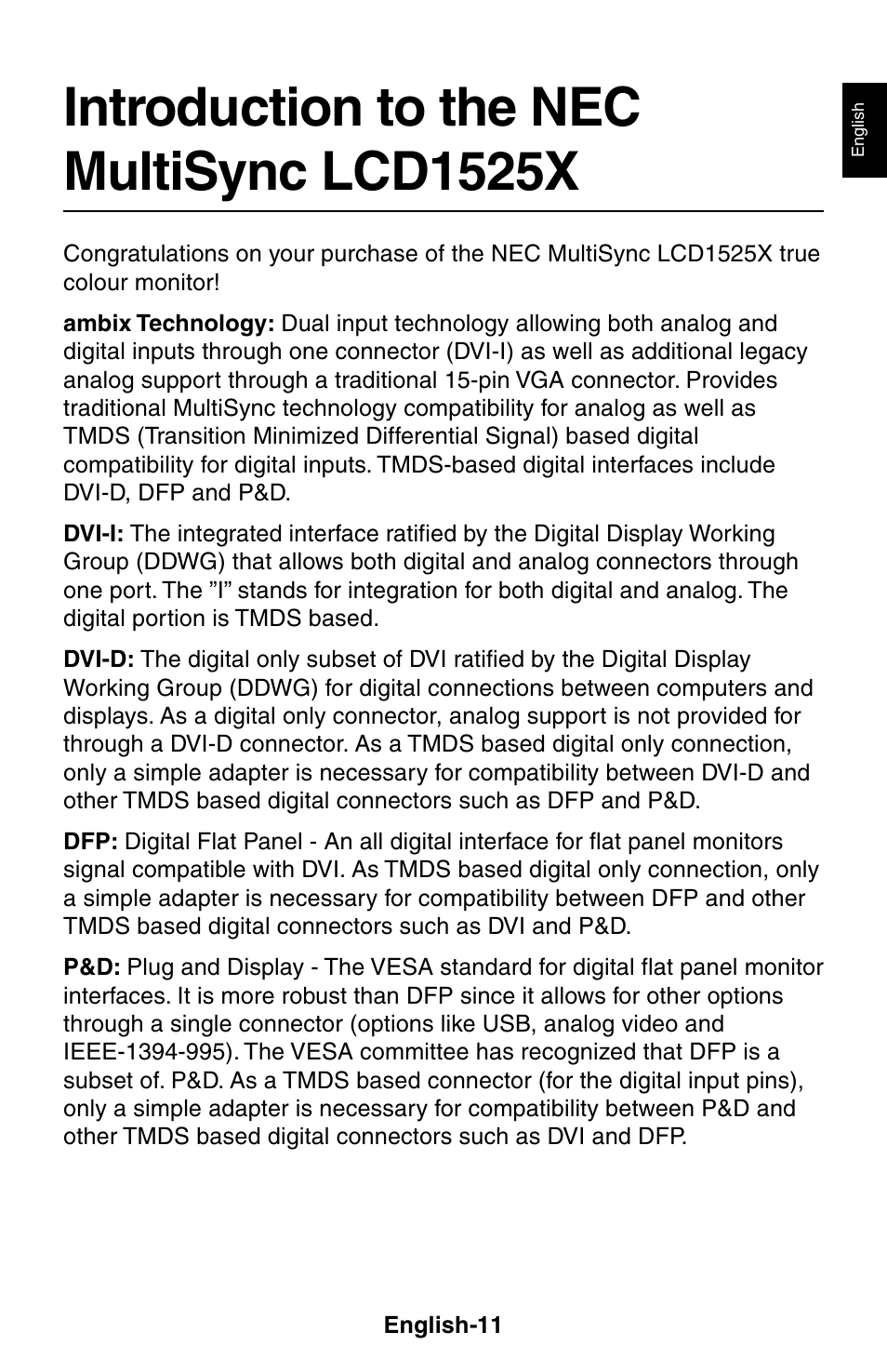 Introduction to the nec multisync lcd1525x | NEC LCD1525X User Manual | Page 12 / 30