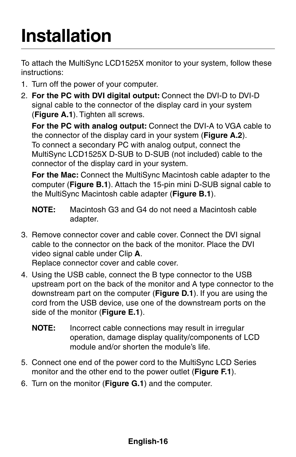 Installation | NEC LCD1525X User Manual | Page 17 / 30