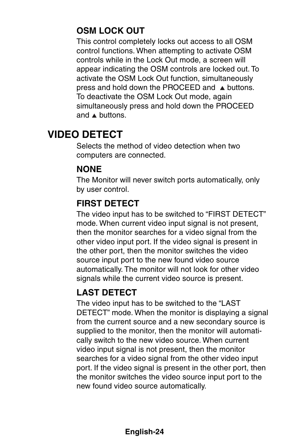 Video detect | NEC LCD1525X User Manual | Page 25 / 30