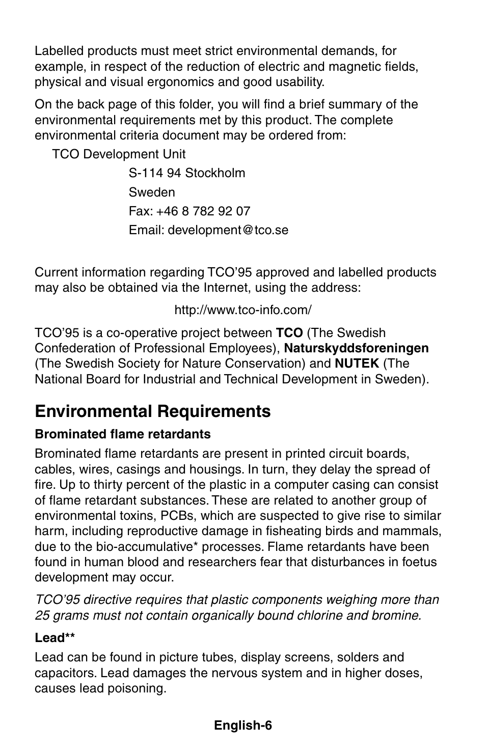 Environmental requirements | NEC LCD1525X User Manual | Page 7 / 30