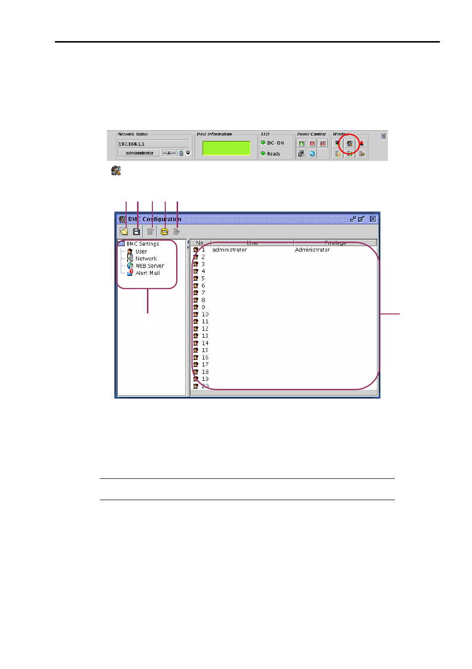 Bmc configuration, Starting up the bmc configuration window | NEC 140He User Manual | Page 133 / 360