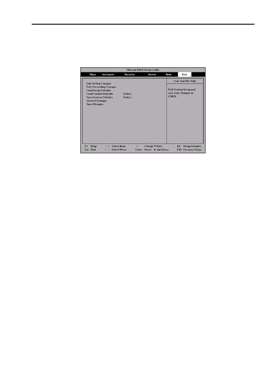 Exit, Exit saving changes, Exit discarding changes | Load setup defaults, Save custom defaults/load custom defaults, Discard changes | NEC 140He User Manual | Page 99 / 360