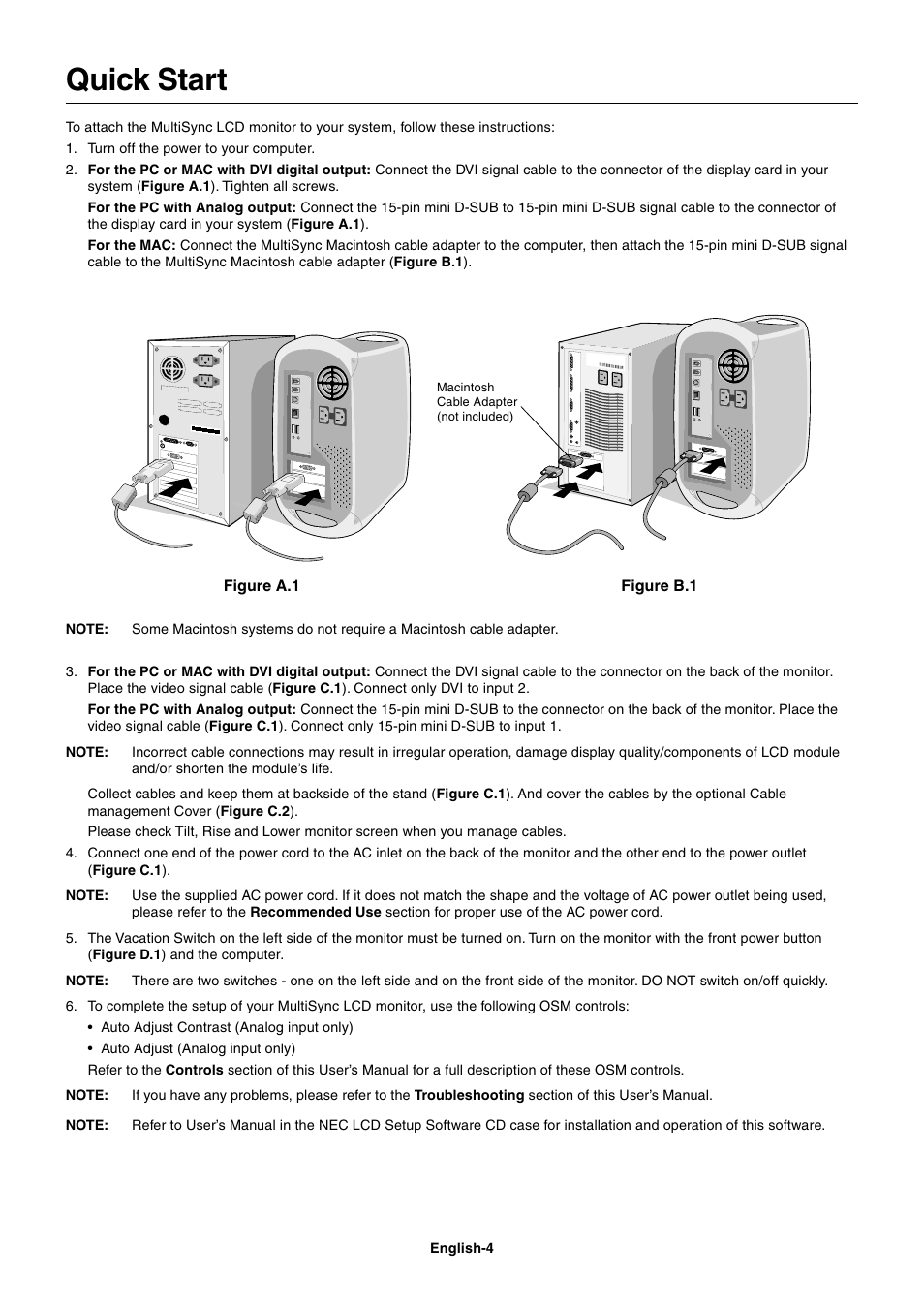 Quick start | NEC LCD1860NX User Manual | Page 5 / 16