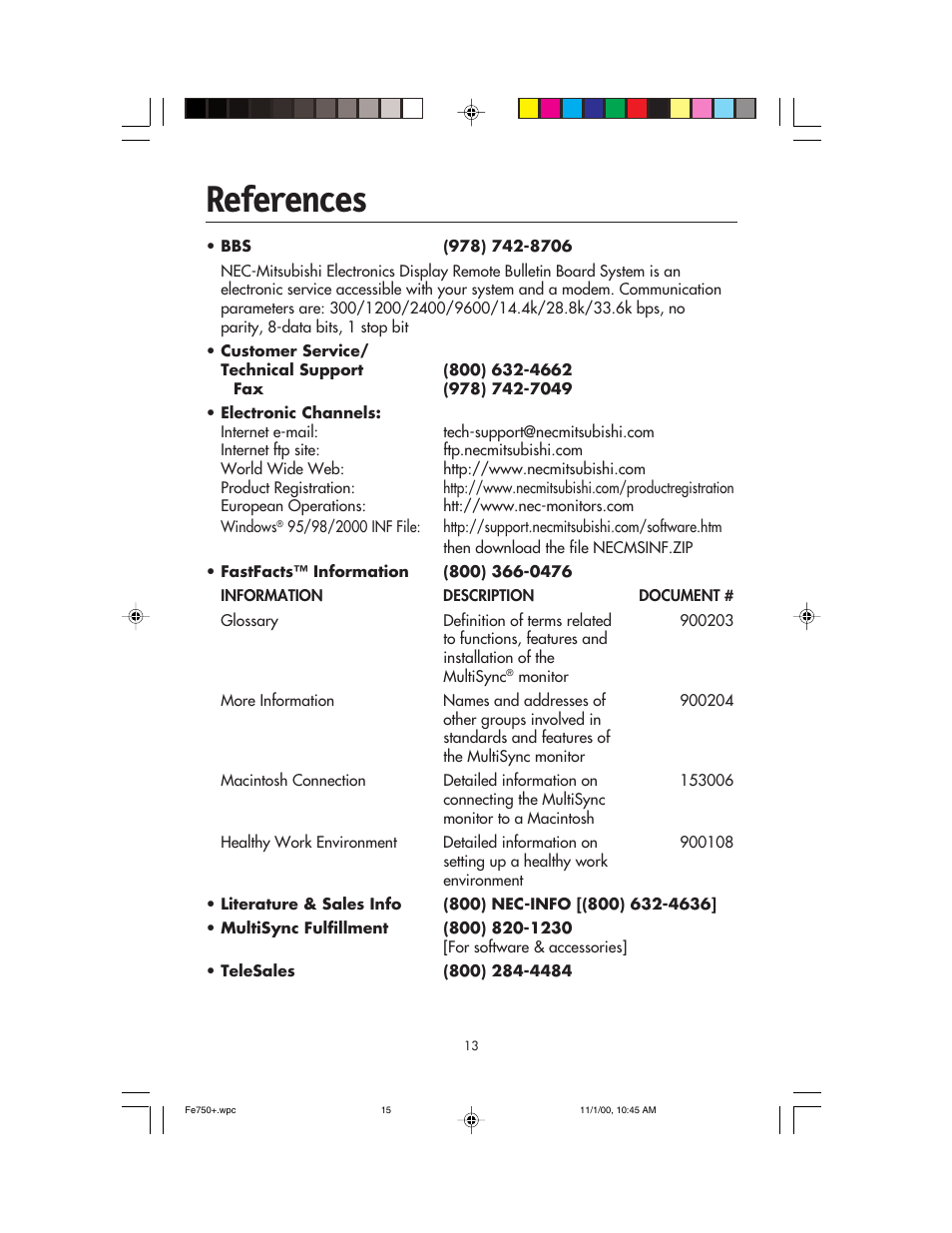 References | NEC FE750 Plus User Manual | Page 15 / 60