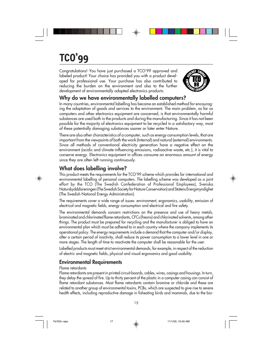 Tco’99 | NEC FE750 Plus User Manual | Page 17 / 60