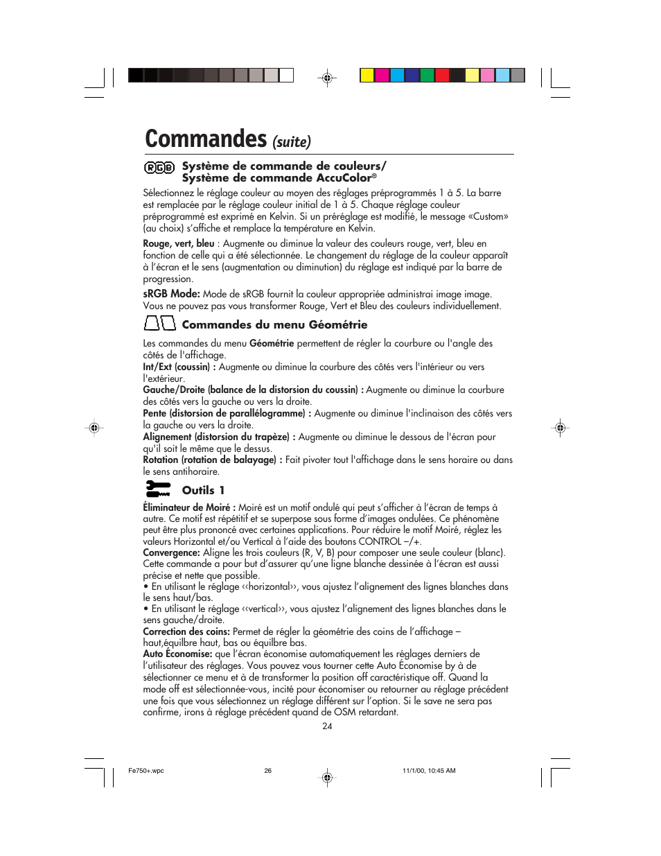 Commandes, Suite) | NEC FE750 Plus User Manual | Page 26 / 60