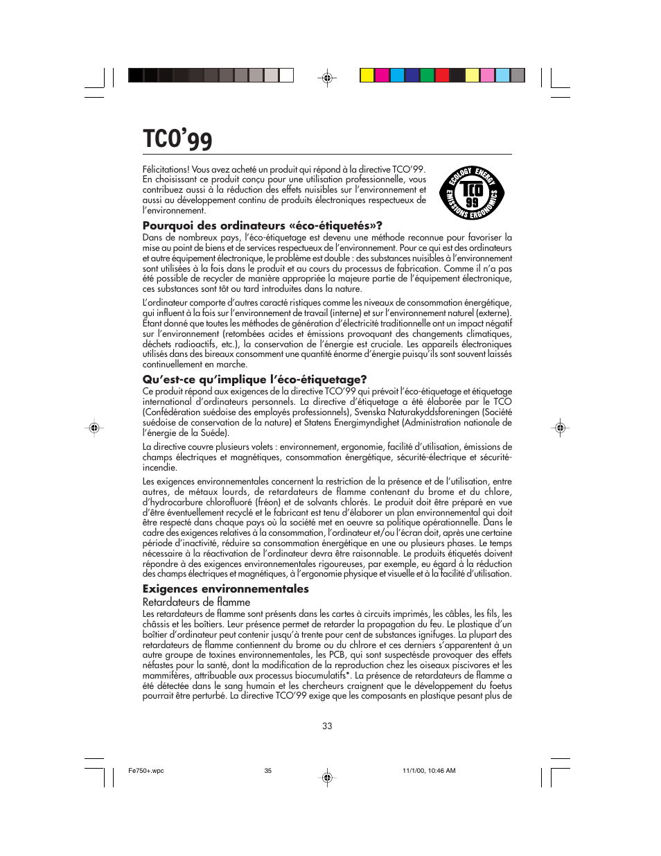 Tco’99 | NEC FE750 Plus User Manual | Page 35 / 60