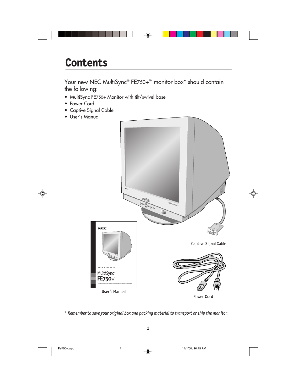 NEC FE750 Plus User Manual | Page 4 / 60