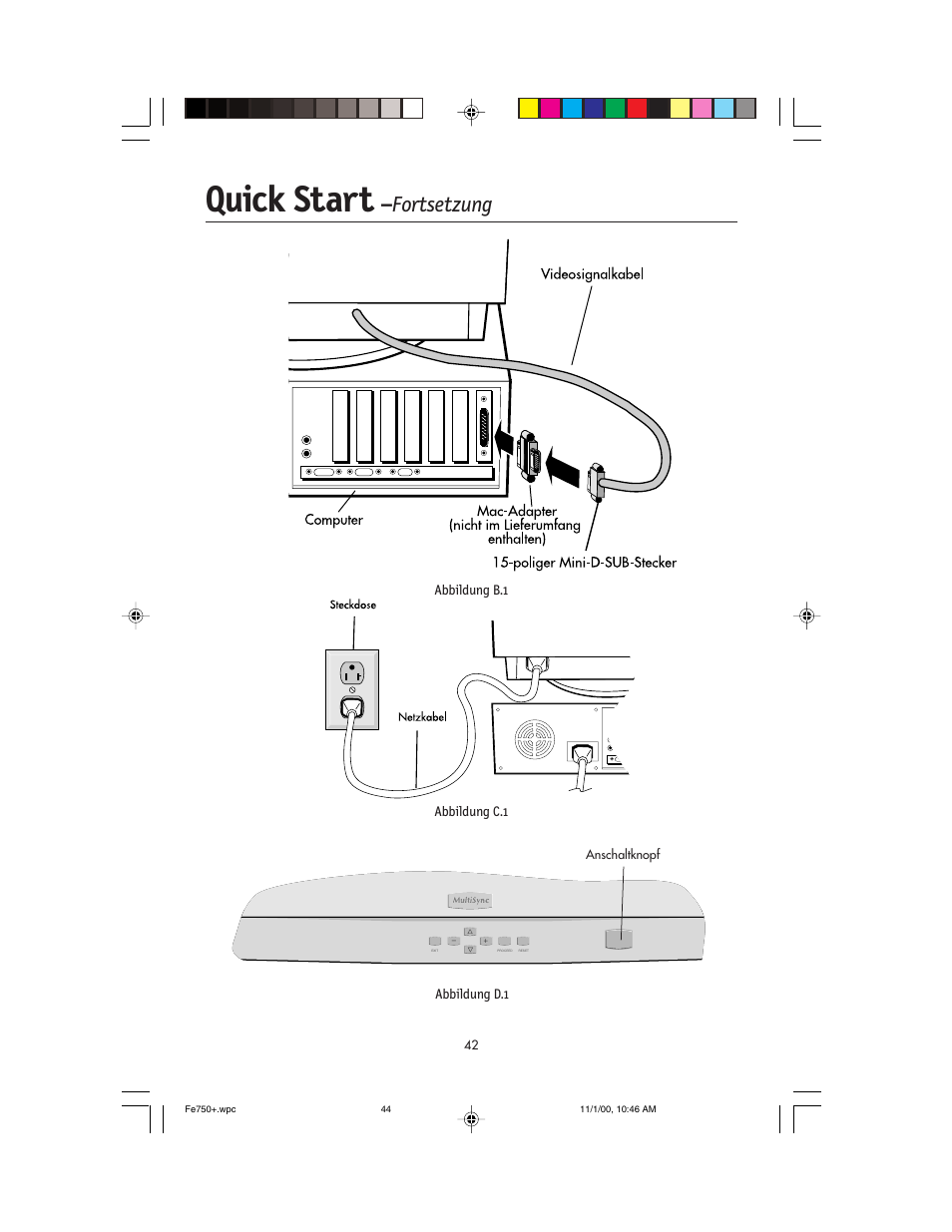 Quick start, Fortsetzung | NEC FE750 Plus User Manual | Page 44 / 60